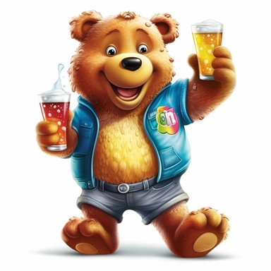 Happy Care Bear with a beer on his belly, clipart