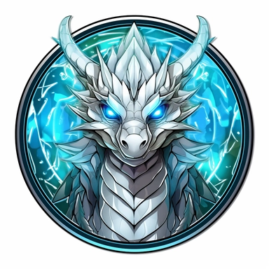 A stained glass glowing air dragon with white lights on his eyes, four legs, full body dragon, master of air, transparent light gray and light white, manhwa character design, in the style of artgerm, 2d game art, quadratura, clipart, on white blackground, circular shape,