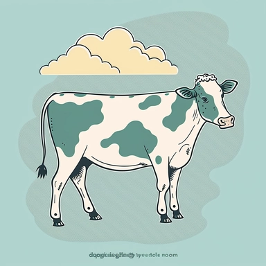 dairy cow illustration in the style of 60s and 70s retro clipart, line art, muted colors