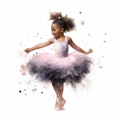 little black girl dancing in tutu, watercolor, pastels, whitebackground, clipart