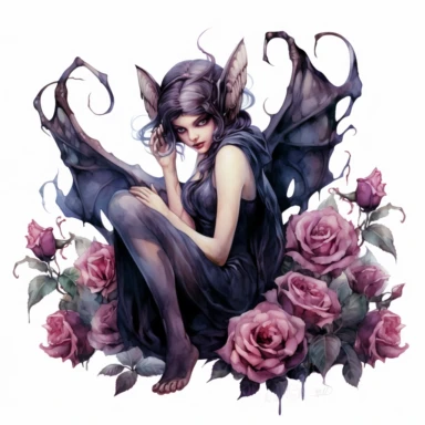 dark and evil fairy having dark roses near her, 8K, ultra details, isolated white background, clipart, hand drawn, hand drawn art, in the style of ultra-detailed watercolor hand drawn collections, HD watercolor collections, soft watercolor, inllustration, high-quality watercolor collections, hand-drawn watercolor collections, and precise watercolor collections made by a professional watercolor artist with attention to detail,