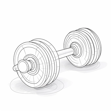 single-line drawing of a dumbbell in a clipart-like style, white background, sticker