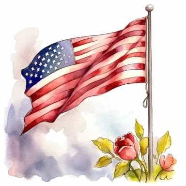 memorial day flag, clipart, watercolor, one image per illustration