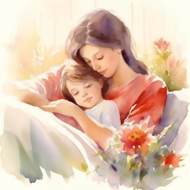 Imagine a cozy scene that embodies the warmth and joy of a mother's love. In this enchanting setting, create a watercolor clipart masterpiece that captures the essence of this special connection. Allow your brushstrokes to convey the nurturing embrace, gentle guidance, and unconditional support that mothers provide.