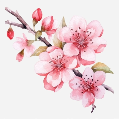 SAKURA CHERRY BLOSSOM SOFT WATERCOLOR, HIGH DETAIL, MODERN REALISTIC CARTOON STYLE, 8K WHITE TRANSPARENT BACKGROUND, CLIPART--AR 3:2