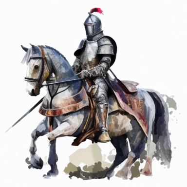 knight on a horse, watercolor clipart, transparent background, no text or logos or watermark