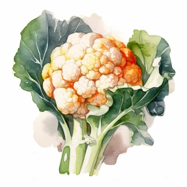 Watercolor cauliflower clipart, hd, on white background, spaced out 3:2 s 1000