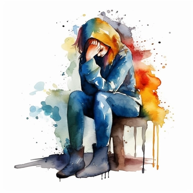 watercolor clipart of grief and sadness on a white background