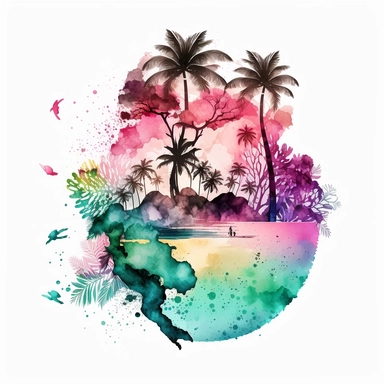 Watercolor Pastel Hawaii Clipart - watercolor surfing tropical island on white background