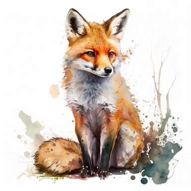 Woodland Animal Clipart Watercolor, Transparent PNGs, cute, full body furry baby fox, emotive eyes, intense gaze, lloking straight