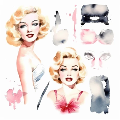 2 watercolor Marilyn Monroe, vintage boutique hollywood glamour clipart, white background, spaced out, hd--v 5.1