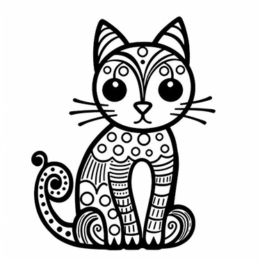 kids activity page, easy black and white dotted lined of outline of a clipart cat--ar 3:4