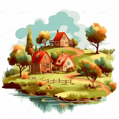 Clipart illustration countryside mood isolated on white