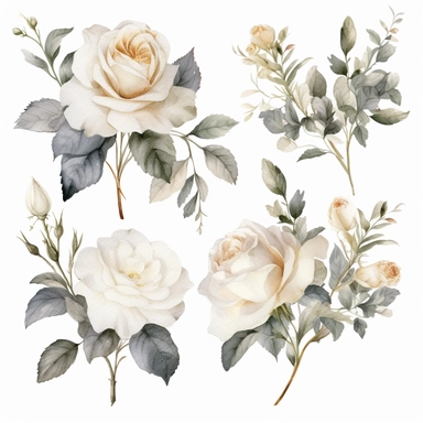 Watercolor Elegant Neutral Colors whites, creams and grays Bohemian Roses, Floral Clipart, Bohemian Wild Flowers, Bohemian Roses Watercolor, 8k