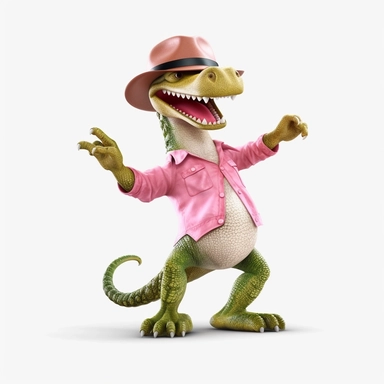 Nursery safari animal, clipart, crocodile, cute, white background, no text, no words, wearing a pink hat, dancing, happy,