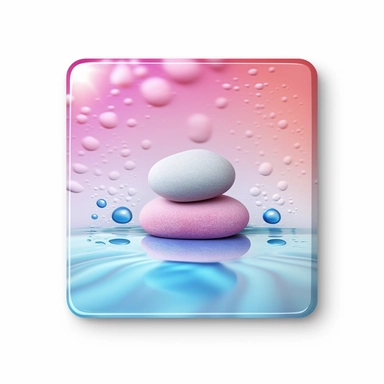 zen style sticker, pink purple and light blue, white background, zen vibes, clipart style, square
