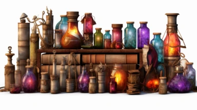 Wizards Inventory, books, candles, candles vials, witchcraft clipart, super detailed, vibrant, rich colors, magical effects, glow, hyper realistic, pretty, cute, large objects, 8k, isolated on a white background realistic photography, Higher coherence, Improved sharpness, accuracy, perfect look, perfect lighting, center of frame, ultra HD, 8k, Full body, OC renderer, sweet,sweet, dynamic background,(no unwanted borders or text artifacts)