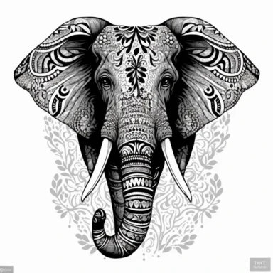 black and white Indian Elephant head clipart vector 4k HD