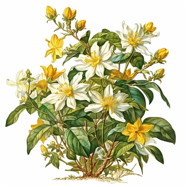 carolina yellow jasmine, white background, vintage painting, clipart