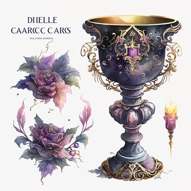watercolor dark witch chalice clipart baroque style