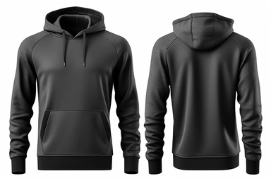 Blank black mens hoodie sweatshirt long sleeve with clipping path, mens hoody with hood for your design mockup for print, isolated on white background. Template sport winter clothes.