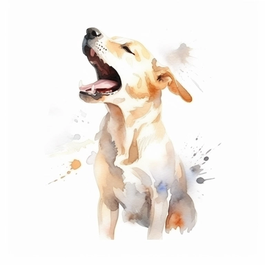 Watercolor dog barking clipart, white isolated background, space out, hd