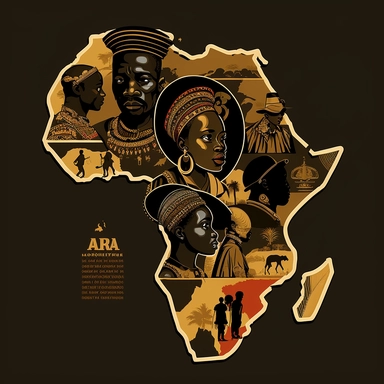 black month historical figures and characters in the shape of the african continent map , shirt design, vector, clipart isolated on black background