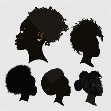 Black Woman silhouette, Afro female, hairstyle, cartoon, vector, sharp focus, super detailed, illustration, 16:9, v4, q2, 16k, High quality, clipart