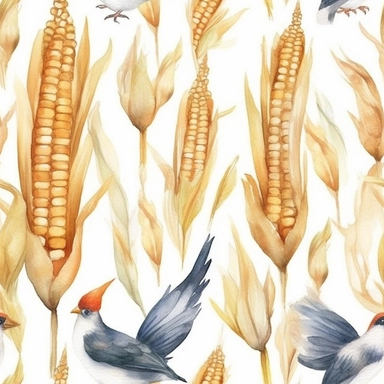 corn pattern, corn on the cob, birds, summer, watercolor, minimal, simple, clipart, white background