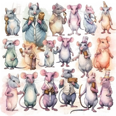 Pastel spooky halloween rats clipart image, in the style of mystic mechanisms, subtle pastel tones, pencil art illustrations, soft pastel tones, reimagined by industrial light and magic, litho printing, illusory images, watercolor clipart