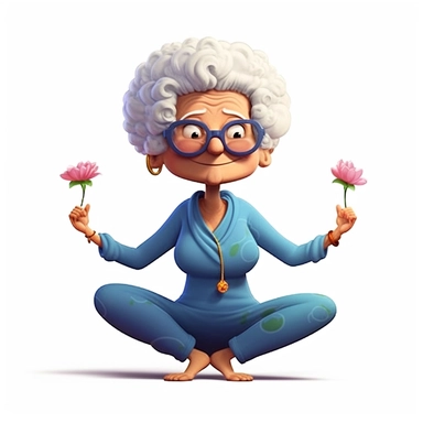 Cute Beautiful Funny grandmother practicing yoga Sublimation Clipart,Cartoon, hyper realistic, intricate detail, illustration style,high solution,on the white background