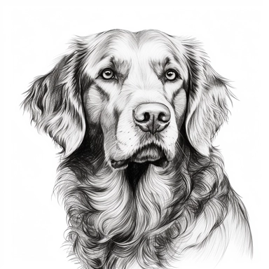 Retriever clipart no background, white, black , black contour, svg, sketchbook, black contfree lines, on paper