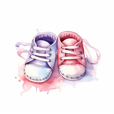 Watercolor pair of baby Shoe Clipart, solid white background