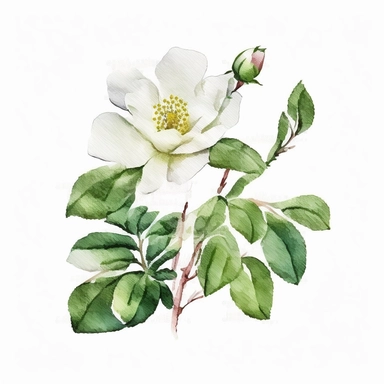 Wild flower, Floral, Watercolor Clipart, Rose, small flower, Spring Flower in PNG file, White background, green, No text