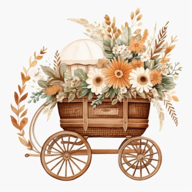 CLIPART, cute, boho baby carriage illustration, newborn, nursery, maternity, texture