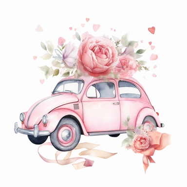 alentine's day watercolor illustrations clipart, in the style of vicente romero redondo, collage-inspired, ornate, pink, cinquecento, strong use of color, scrapbook, watrecolor style, white background