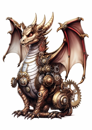 Steampunk Dragons Clipart, high quality, lots of details, white background, full body, hyper quality - 8K, white background