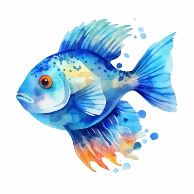 watercolor sea animal, clipart, white background, animated shape, cute, realistic, colorful, fish