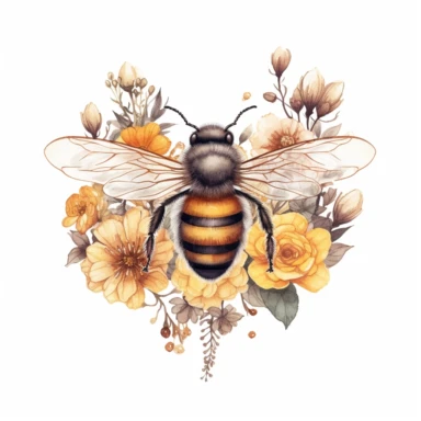 a watercolor clipart, vector of bee bouqet in the style of vintage imagery, decorative paintings, subtle shading, nature core, muted colors, craftcore, on a white background, uhd image