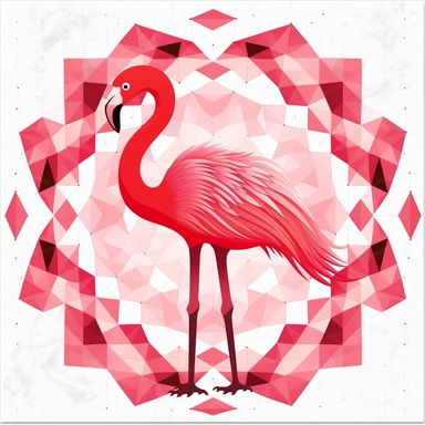 a geometric design composed of flamingo-shaped elements, creating an eye-catching pattern. Clipart, white background