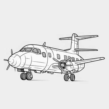coloring page for kids of airplane, white neutral background, clean line art, low details , 1,5px thick black lines, simple clipart. simple