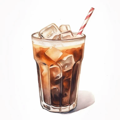 iced coffee, pastel colors, light watercolor, few details, dreamy, Studio Ghibli, clipart, white background