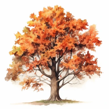 tree of drak brown maple ,watercolor clipart