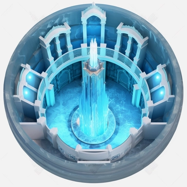 inside of the frozen animation castle ,ice snow castle inside in castle, top view, circle format, clipart