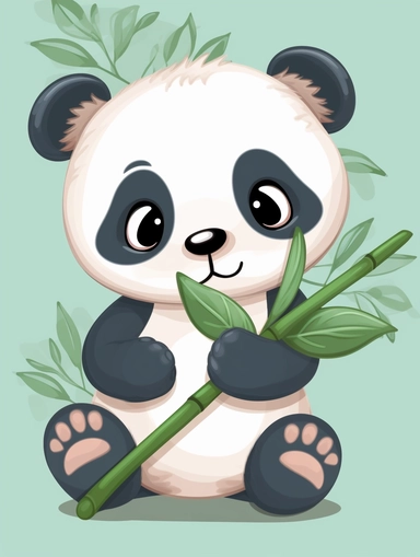 panda cute holding bamboo, vector, png, clipart, 2D, poster art, blue background,