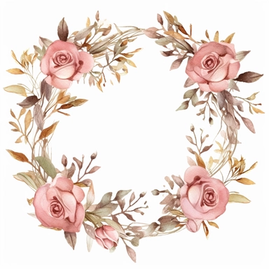 Clipart, watercolor dusty pink gold small roses wreath, hand painted, texture