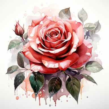 clipart,watercolor single rose in the center, music notes arround,simple,white background