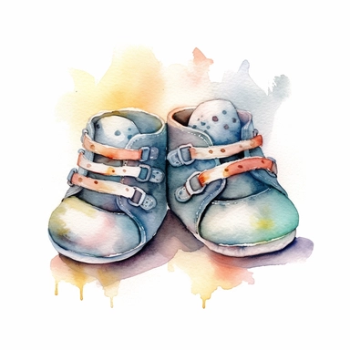 Watercolor pair of baby Shoe Clipart, solid white background