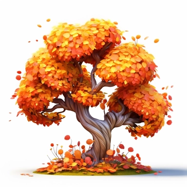 Clipart, cartoon autumn bush in safary, in the style of imax, playful and lighthearted compositions, childlike innocence and charm, light orange and brown leaves in the crown of the tree, uhd image, realistic and hyper - detailed renderings, movie still, utilizes, white background