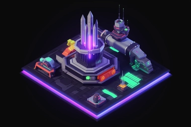 isometric game sprite, clipart, futuristic launch pad concept, gaming asset, sci-fi, fun, creative, cartoon render, hyper-detailed, bright colors, black background, inspired by one random famous product designer, inspired by one random famous sci-fi movie, inspired by one famous architect, inspired by one random famous artist, inspired by one famous architect
